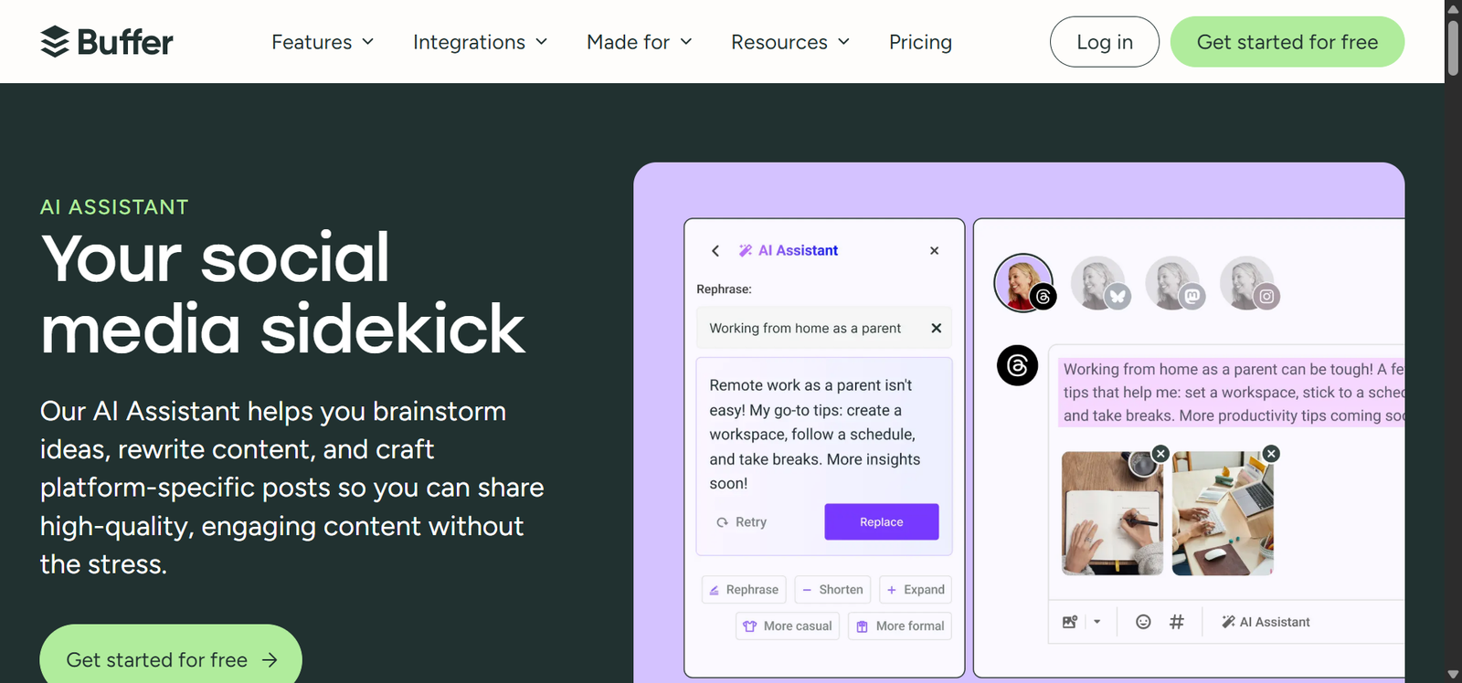 Buffer AI Assistant social media scheduling interface