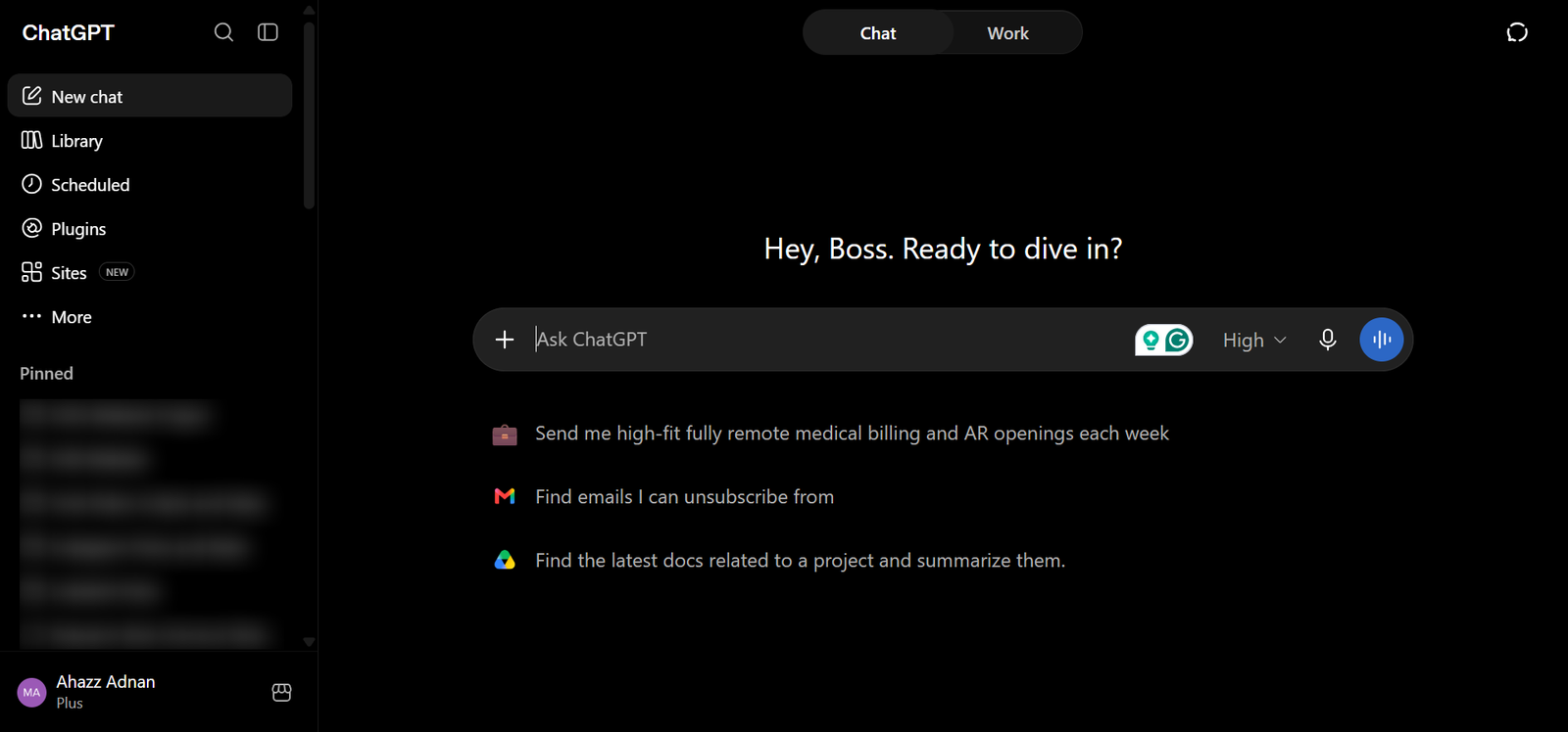 ChatGPT main page and interface