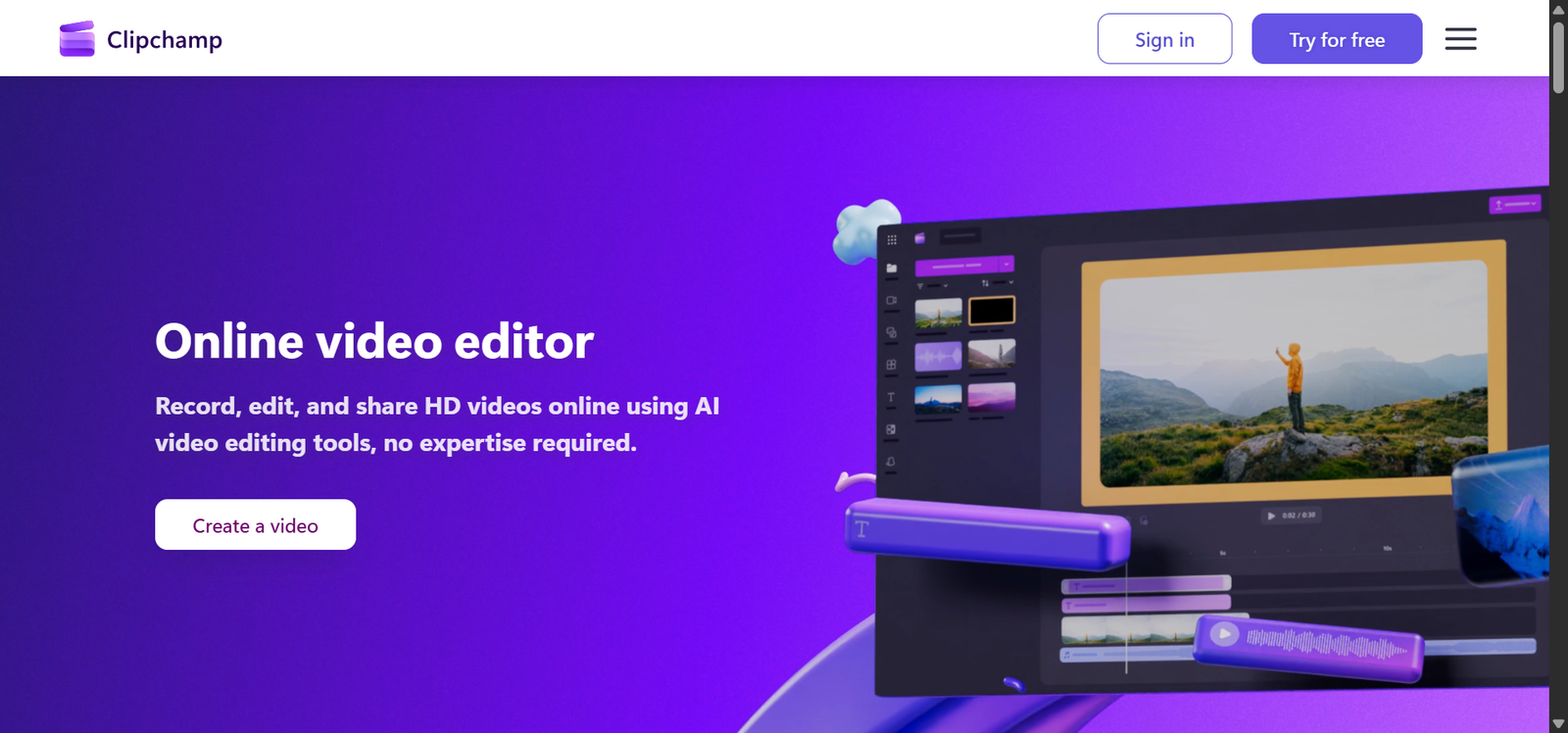 Microsoft Clipchamp AI video editing interface
