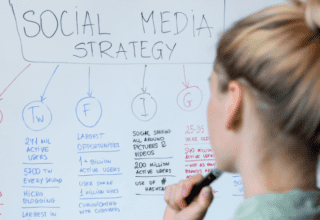 a girl defining social media strategy on whiteboard