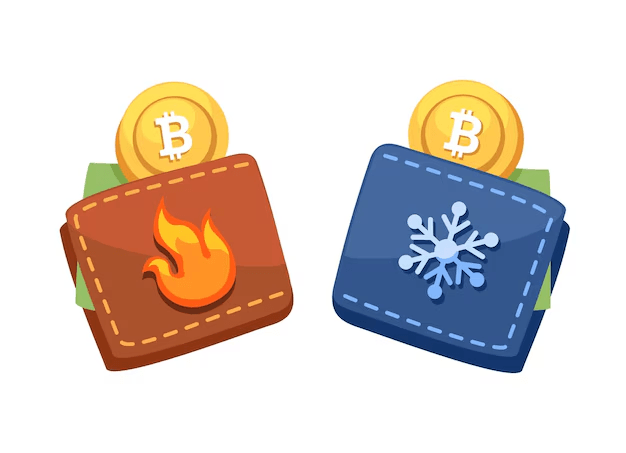 Hot wallet and cold wallet graphics.