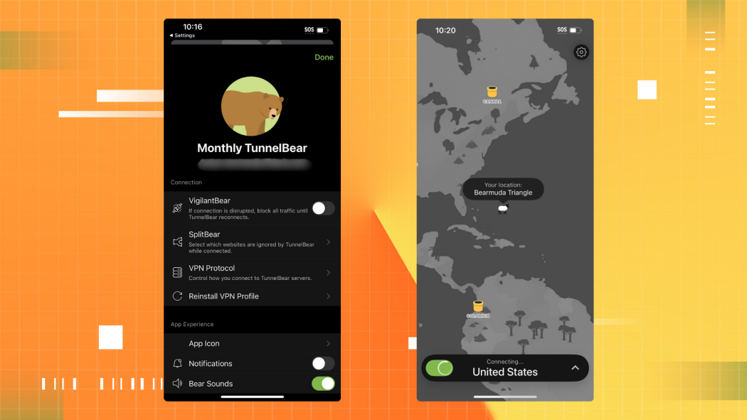 TunnelBear free VPN interface