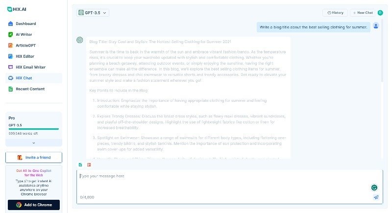 HIX Chat is a free chatbot offering updated information