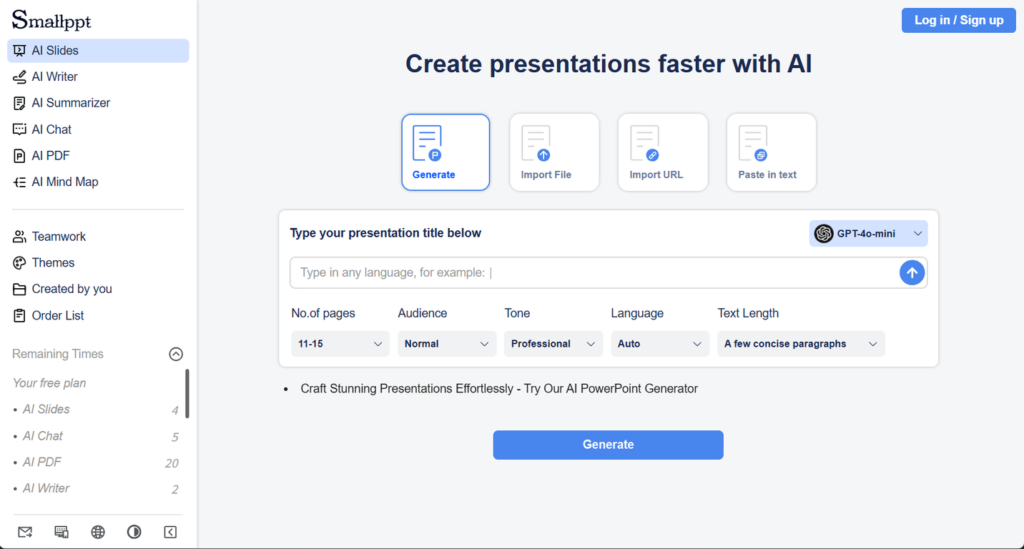 Smallppt AI Chat is a simple AI chatbot that answers general questions and gives instant responses