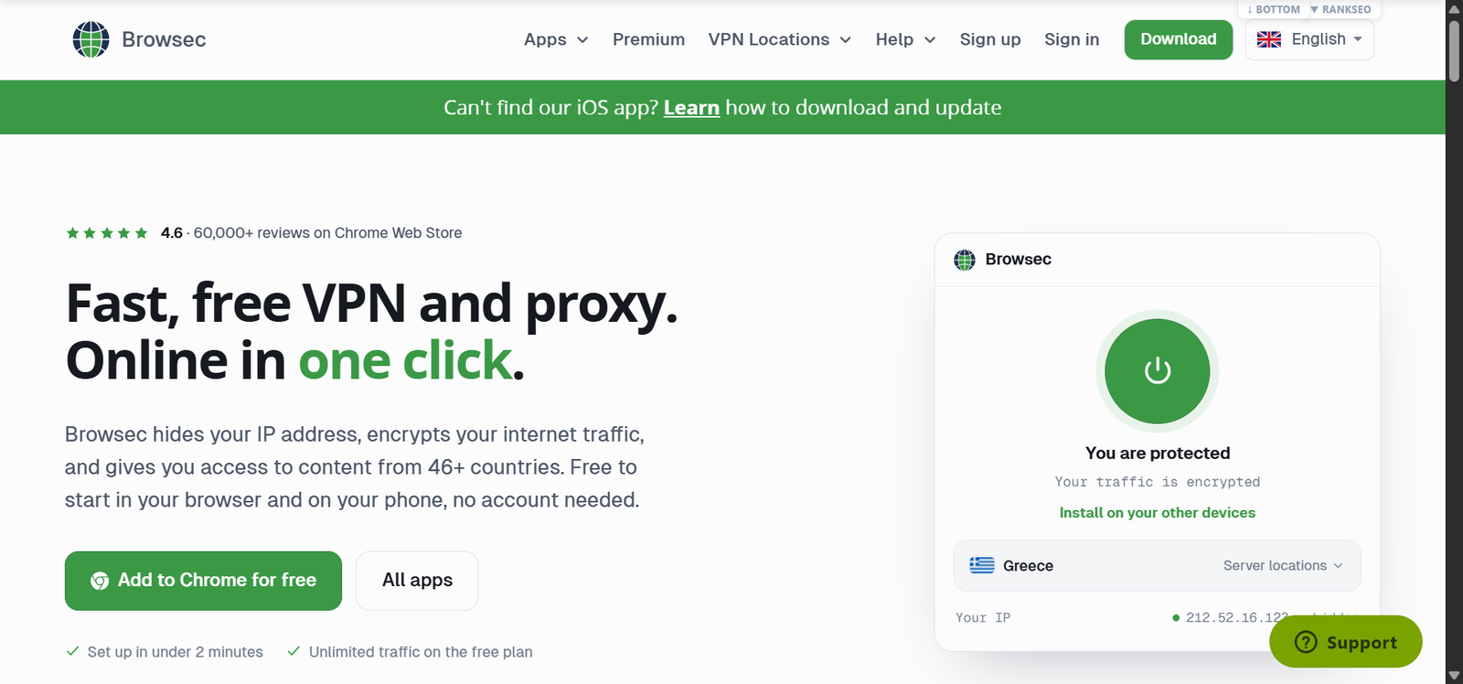 Browsec VPN browser extension interface