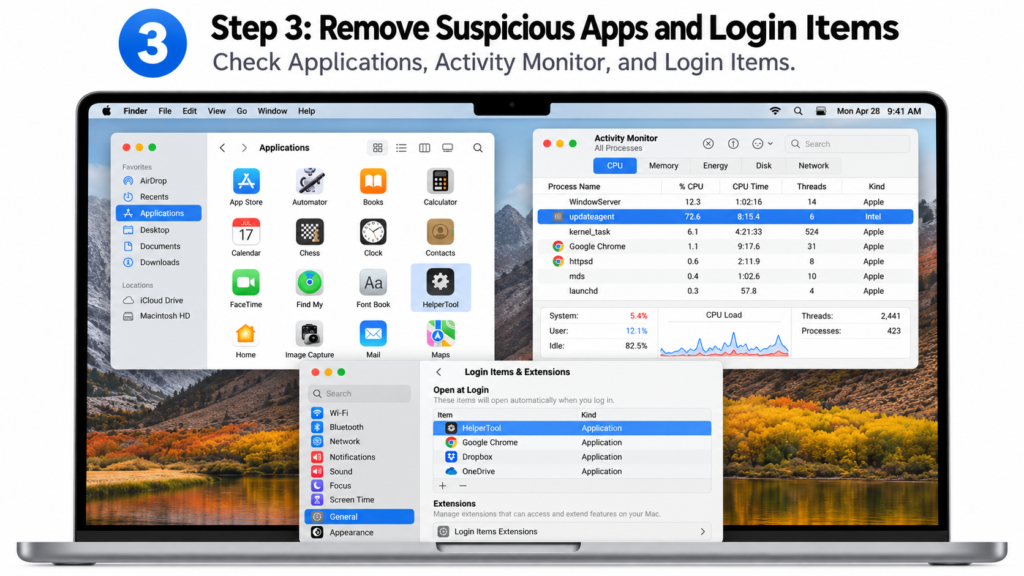 Step 3 Find and Remove Suspicious Apps, Processes, and Login Items