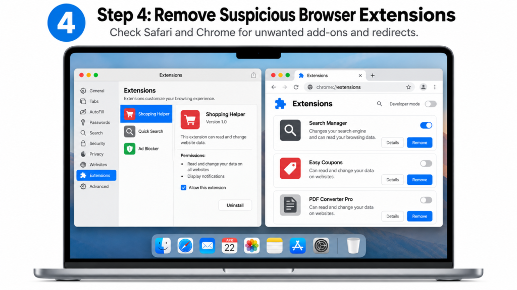 Step 4 Remove Suspicious Browser Extensions and Redirects