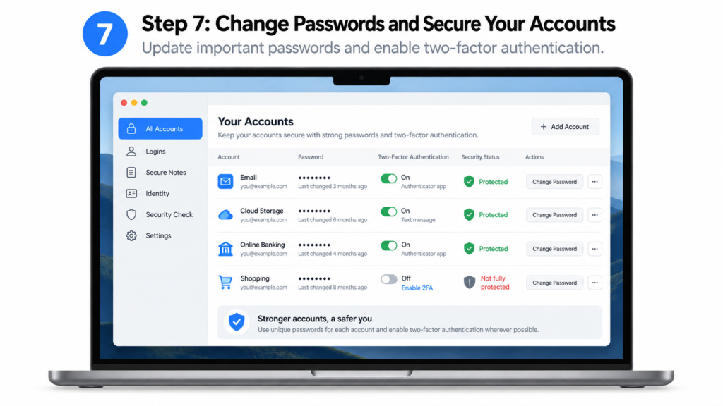 Step 7 Change Your Passwords and Check Your Accounts