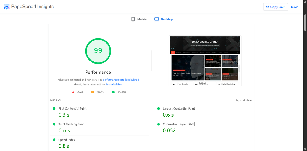 Pagespeed insights