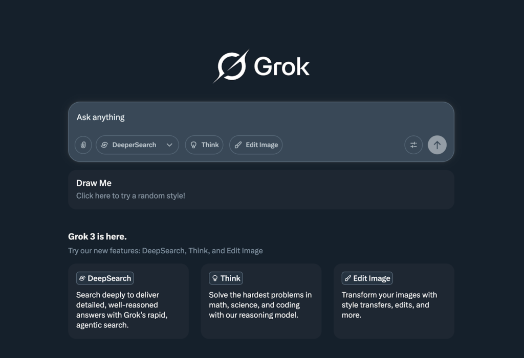 Interface of Grok built by xAI 