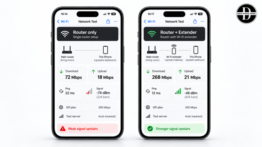 Before and After using a Wi-Fi Extender